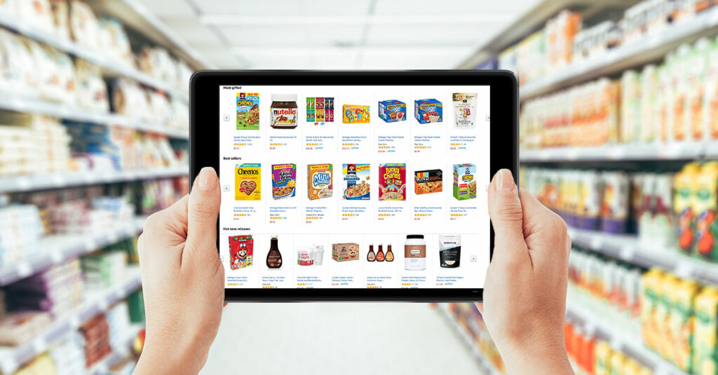 tablette avec des images produits